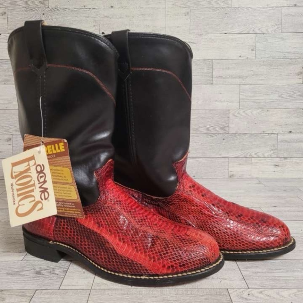 NEW Vintage Acme Western Exotic Red Snakeskin Leather Cowboy Boots Women’s 7.5